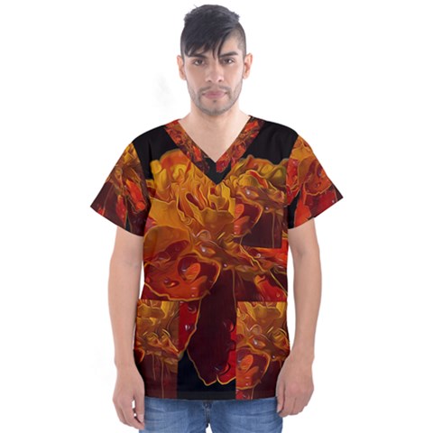 Marigold On Black Men s V-neck Scrub Top by MichaelMoriartyPhotography