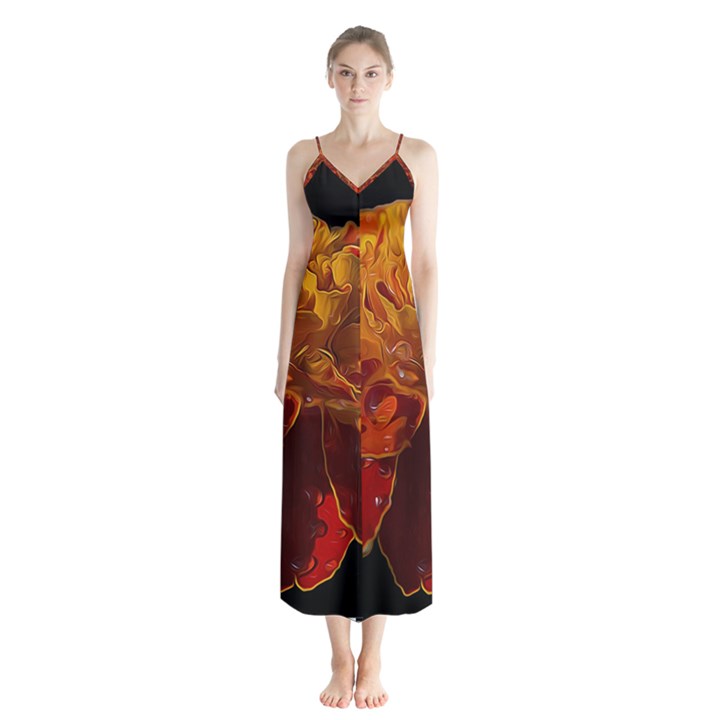 Marigold on Black Button Up Chiffon Maxi Dress