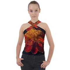 Marigold On Black Cross Neck Velour Top by MichaelMoriartyPhotography