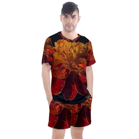 Marigold On Black Men s Mesh Tee And Shorts Set by MichaelMoriartyPhotography