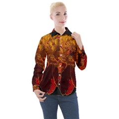 Marigold On Black Women s Long Sleeve Pocket Shirt