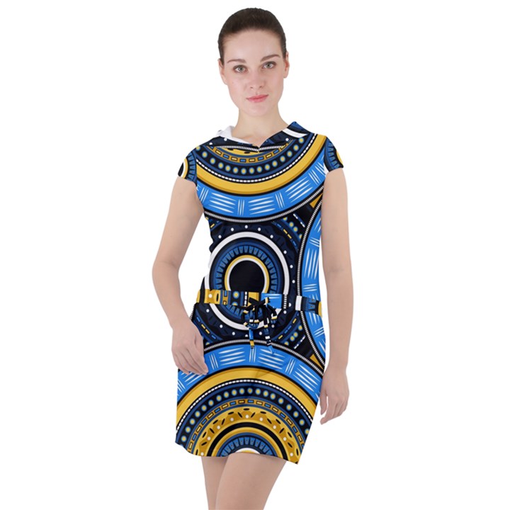 Tribal Zentangle Art Drawstring Hooded Dress