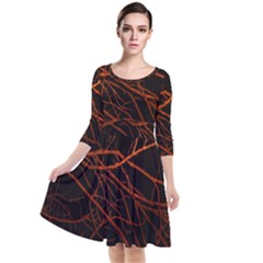 Dark Forest Scene Print Quarter Sleeve Waist Band Dress by dflcprintsclothing