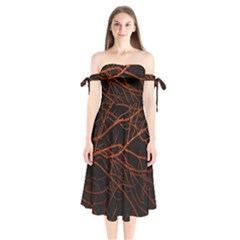 Dark Forest Scene Print Shoulder Tie Bardot Midi Dress by dflcprintsclothing