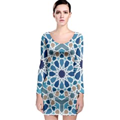 Arabic Geometric Design Pattern  Long Sleeve Bodycon Dress by LoolyElzayat