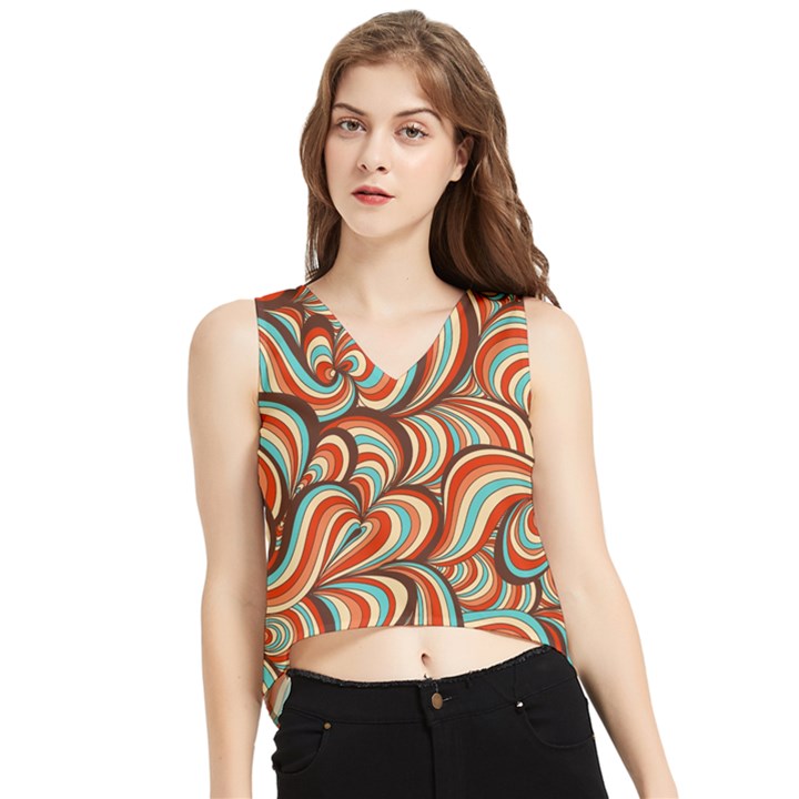 Psychedelic Swirls Silk V-Neck Cropped Tank