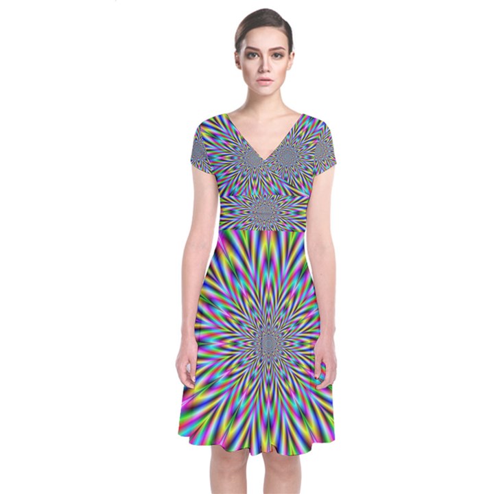 Psychedelic Wormhole Short Sleeve Front Wrap Dress