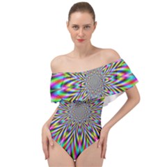 Psychedelic Wormhole Off Shoulder Velour Bodysuit 