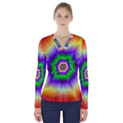 Psychedelic Trance V-neck Long Sleeve Top by Filthyphil