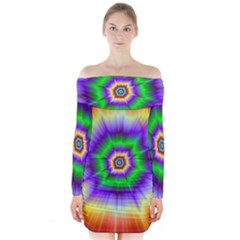 Psychedelic Explosion Long Sleeve Off Shoulder Dress by Filthyphil