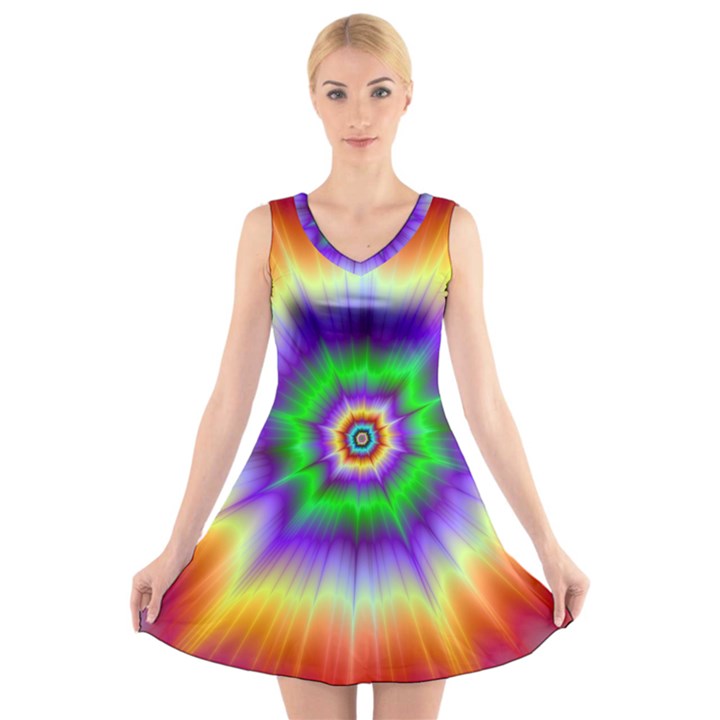 Psychedelic Big Bang V-Neck Sleeveless Dress