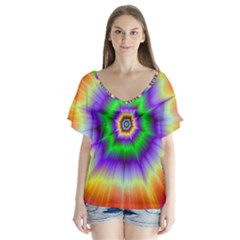 Psychedelic Big Bang V-neck Flutter Sleeve Top