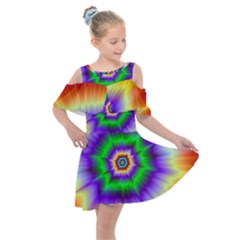 Psychedelic Explosion Kids  Shoulder Cutout Chiffon Dress by Filthyphil