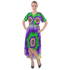 Psychedelic Explosion Front Wrap High Low Dress by Filthyphil