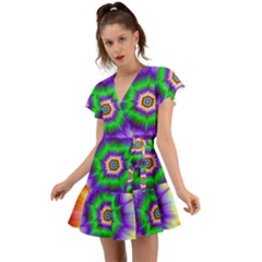 Psychedelic Explosion Flutter Sleeve Wrap Dress by Filthyphil