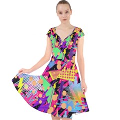 Psychedelic Geometry Cap Sleeve Front Wrap Midi Dress by Filthyphil