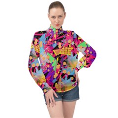 Psychedelic Geometry High Neck Long Sleeve Chiffon Top by Filthyphil