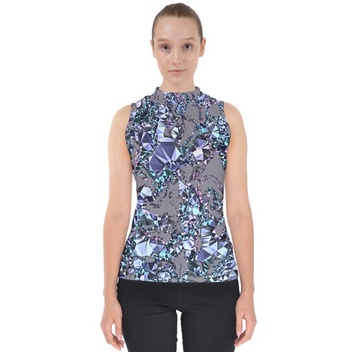 Crystal Puke Mock Neck Shell Top