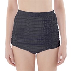 Black Crocodile Skin High-waisted Bikini Bottoms by LoolyElzayat