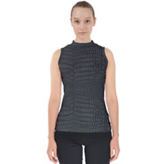 Black Crocodile Skin Mock Neck Shell Top by LoolyElzayat