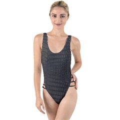 Black Crocodile Skin High Leg Strappy Swimsuit by LoolyElzayat