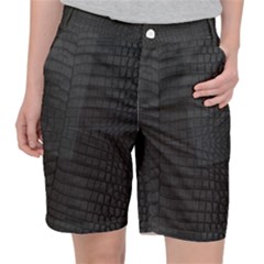 Black Crocodile Skin Pocket Shorts by LoolyElzayat