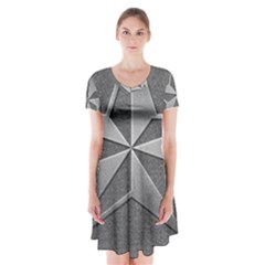 Star Grey Short Sleeve V-neck Flare Dress