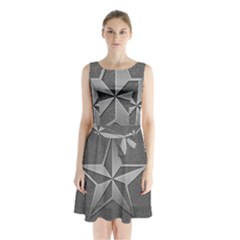 Star Grey Sleeveless Waist Tie Chiffon Dress