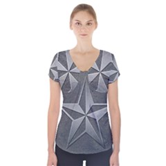 Star Grey Short Sleeve Front Detail Top