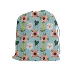 Flower White Blue Pattern Floral Drawstring Pouch (xl)