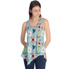 Flower White Blue Pattern Floral Sleeveless Tunic by Mariart