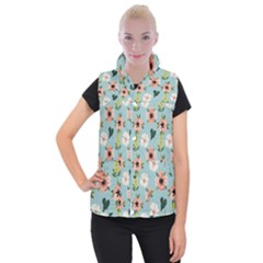 Flower White Blue Pattern Floral Women s Button Up Vest