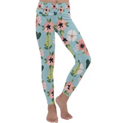 Flower White Blue Pattern Floral Kids  Lightweight Velour Classic Yoga Leggings by Mariart