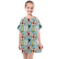 Flower White Blue Pattern Floral Kids  One Piece Chiffon Dress