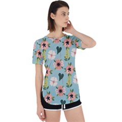 Flower White Blue Pattern Floral Perpetual Short Sleeve T-shirt