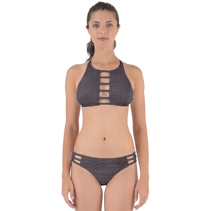 Chestnut Nile Crocodile Skin Perfectly Cut Out Bikini Set