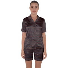 Chestnut Nile Crocodile Skin Satin Short Sleeve Pyjamas Set by LoolyElzayat