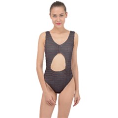 Chestnut Nile Crocodile Skin Center Cut Out Swimsuit by LoolyElzayat