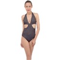 Chestnut Nile Crocodile Skin Halter Front Plunge Swimsuit View1