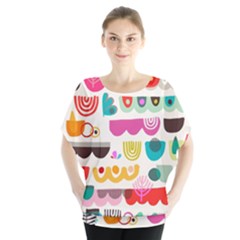 Scandinavian Folk Art Wave Craze Batwing Chiffon Blouse