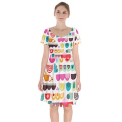 Scandinavian Folk Art Wave Craze Short Sleeve Bardot Dress by andStretch