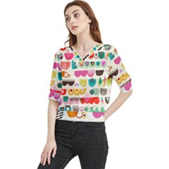 Scandinavian Folk Art Wave Craze Quarter Sleeve Blouse