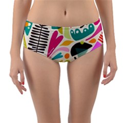 Scandinavian Folk Art Random Fandom Reversible Mid-waist Bikini Bottoms by andStretch