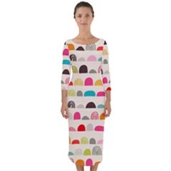 Scandinavian Folk Art Rainbow Road Quarter Sleeve Midi Bodycon Dress by andStretch