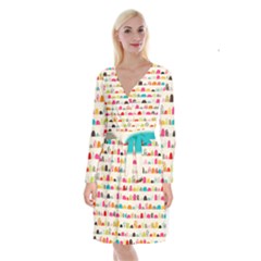 Scandinavian Folk Art Rainbow Road Long Sleeve Velvet Front Wrap Dress by andStretch