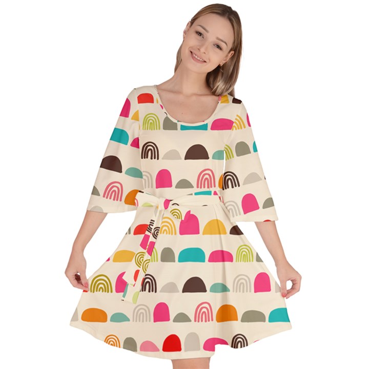 Scandinavian Folk Art Rainbow Road Velour Kimono Dress