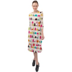 Scandinavian Folk Art Rainbow Road Ruffle End Midi Chiffon Dress by andStretch