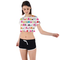 Scandinavian Folk Art Rainbow Road Tie Back Short Sleeve Crop Tee by andStretch