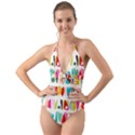 Scandinavian Folk Art Halfsies Halter Cut-Out One Piece Swimsuit View1