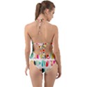 Scandinavian Folk Art Halfsies Halter Cut-Out One Piece Swimsuit View2